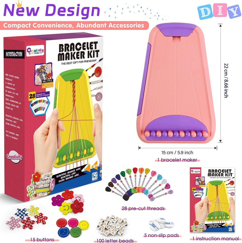 Maynacs Arts and Crafts for Kids Ages 8-12,Friendship Bracelet Making Kit for Girl,Kids Jewelry Making Kit with 28 Pre-Cut Threads,Christmas Birthday Gifts for Ages 6 7 8 9 10 11 12 Year Old Pink/Purple - Image 3